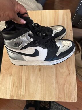 Nike Air Jordan 1 High Black White Silver Toe Women Sneakers